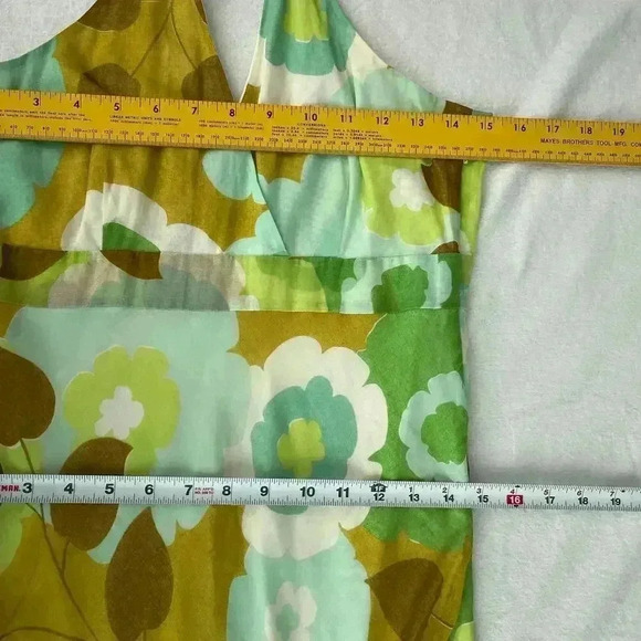 Odille Maxi Dress Size 6 Green Brown Floral Halter Empire 60s Retro Hippie Smock - Picture 6 of 11